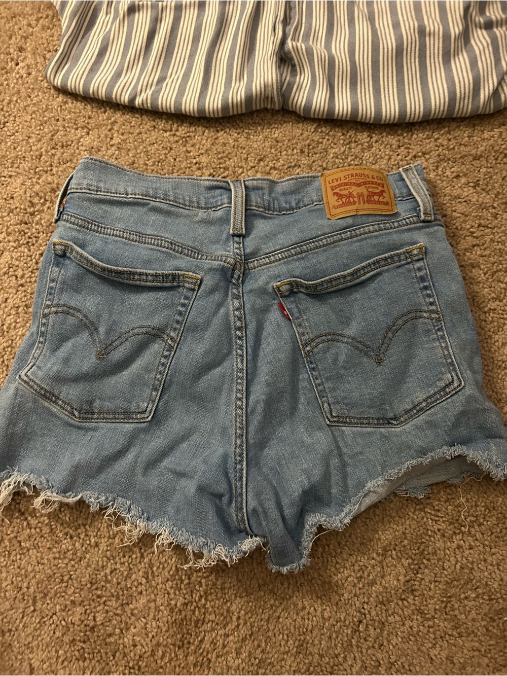 Levi's Light Blue High-Rise Frayed Denim Shorts